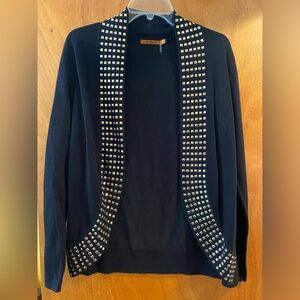 Womens Black Open Cardigan Sweater with Metal Embellishment - Size XL